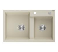 Mexen Tomas évier en granit à 2 bacs 800 x 500 mm, beige, siphon chromé - 6516802000-69 16102 5905315052193