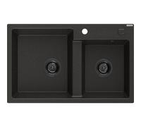 Mexen Tomas évier en granit à 2 bacs 800 x 500 mm, noir/doré métallique, siphon noir - 6516802000-75-B 16381 5905315013552