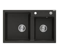 Mexen Tomas évier en granit à 2 bacs 800 x 500 mm, noir/doré métallisé, siphon chromé - 6516802000-75 16105 5905315052223