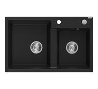 Mexen Tomas évier en granit à 2 bacs 800 x 500 mm, noir, siphon chromé - 6516802000-77 16107 5905315052247