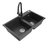 Mexen Tomas évier granitique 2 cuves avec robinet de cuisine Elia, noir moucheté - 6516-76-670101-76 20112 5905315031556