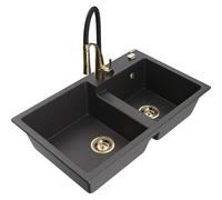 Mexen Tomas évier en granit à 2 bacs avec robinet de cuisine Aster, noir moucheté - 6516-76-73450-57-G 19353 5905315048301