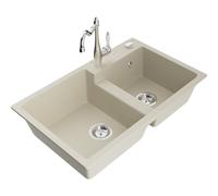 Mexen Tomas évier en granit à 2 bacs avec robinet de cuisine Carla, beige - 6516-69-670700-00 18585 5905315041586