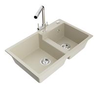 Mexen Tomas évier en granit à 2 bacs avec robinet de cuisine Duero, beige - 6516-69-671600-00 18710 5905315026217