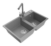 Mexen Tomas évier en granit à 2 bacs avec robinet de cuisine Duero, gris - 6516-71-671600-71 18733 5905315026293