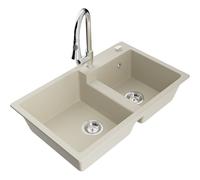 Mexen Tomas évier en granit à 2 bacs avec robinet de cuisine Elia, beige - 6516-69-670101-00 20090 5905315031334