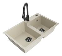 Mexen Tomas évier en granit à 2 bacs avec robinet de cuisine Elia, beige - 6516-69-670101-70 20093 5905315031365