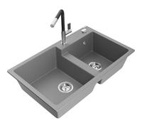 Mexen Tomas évier en granit à 2 bacs avec robinet de cuisine Flora, gris - 6516-71-670401-07 21079 5905315062628