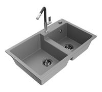 Mexen Tomas évier en granit à 2 bacs avec robinet de cuisine Flora, gris - 6516-71-670401-07-B 21080 5905315062635