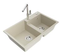 Mexen Tomas évier en granit à deux bacs avec robinet de cuisine Flora, beige - 6516-69-670401-00 21070 5905315062536