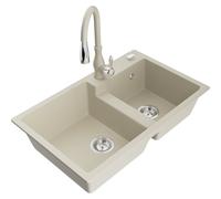 Mexen Tomas évier en granit à 2 bacs avec robinet de cuisine Savita, beige - 6516-69-672601-69 18022 5905315036452