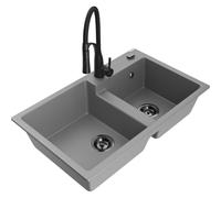 Mexen Tomas évier granitique 2 bacs avec robinet de cuisine Aster, gris - 6516-71-73450-70-B 19340 5905315048141