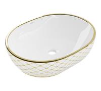 Mexen Viki lavabo à poser 48 x 35 cm, blanc/or motif carreaux - 21054809 21884 5907709156791