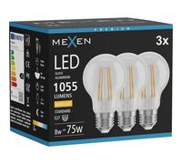 Mexen Vintis 3x lampe à filament LED E27, A60, 8W, Chaude - 2700K, 1055 lm, claire - L150-E27-0827-00x03 96001 5907931016085