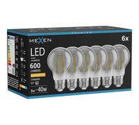 Mexen Vintis 6x Ampoule filament LED E27, A60, 8W, Chaude - 2200K, 600 lm, fumée - L150-E27-0822-70x06 96077 5907931019802