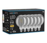Mexen Vintis 6x Ampoule filament LED E27, G125, 6W, Chaude - 2700K, 510 lm, fumée - L158-E27-0627-70x06 96390 5907931020976