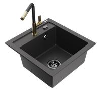 Mexen Vito évier composite granitique 1 bac avec mitigeur de cuisine Flora, noir moucheté - 6503-76-670401-57-B 20051 5905315057358