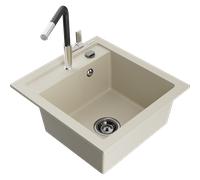 Mexen Vito évier de cuisine en granit 1-bac avec mitigeur Flora, beige - 6503-69-670401-07-B 19990 5905315057051