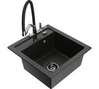 Mexen Vito évier en granit 1 bac avec robinet de cuisine Duo, noir/doré métallique - 6503-75-671701-07-B 22578 5905315044495
