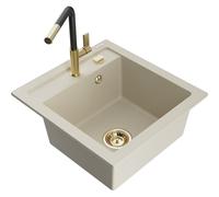 Mexen Vito évier en granit 1 bac avec robinet de cuisine Flora, beige - 6503-69-670401-57-G 19995 5905315057075