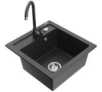 Mexen Vito évier de cuisine en granit 1 bac avec robinet Telma, noir moucheté - 6503-76-670200-76 6173 5907709189362