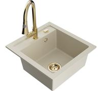 Mexen Vito évier en granit à 1 bac avec robinet de cuisine Elia, beige - 6503-69-670101-50 19524 5905315027825