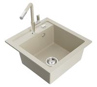 Mexen Vito évier en granit 1 bac avec mitigeur de cuisine Flora, beige - 6503-69-670401-09 19994 5905315057068