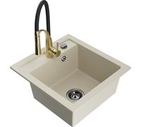 Mexen Vito évier en granit 1 bac avec robinet de cuisine Aster, beige - 6503-69-73450-57-B 18923 5905315043450