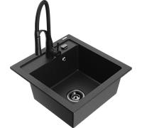 Mexen Vito évier en granit 1 bac avec robinet de cuisine Aster, noir/argent métallisé- 6503-73-73450-70-B 18934 5905315043580