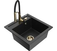 Mexen Vito évier en granit 1-bac avec robinet de cuisine Aster, noir/métallique argenté - 6503-73-73450-57-G 18932 5905315043566