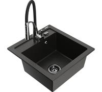 Mexen Vito évier en granit 1 bac avec robinet de cuisine Aster, noir/or métallique - 6503-75-73450-07-B 18936 5905315043610