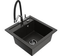 Mexen Vito évier en granit 1 bac avec robinet de cuisine Duo, noir/doré métallique - 6503-75-671701-07-B 22578 5905315044495