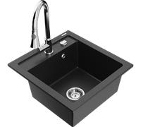 Mexen Vito évier en granit 1 bac avec robinet de cuisine Elia, noir/argent métallique - 6503-73-670101-00 19532 5905315027894