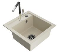 Mexen Vito évier en granit 1 bac avec robinet de cuisine Flora, beige - 6503-69-670401-07-B 19990 5905315057051