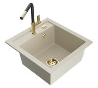 Mexen Vito évier en granit 1 bac avec robinet de cuisine Flora, beige - 6503-69-670401-57-G 19995 5905315057075