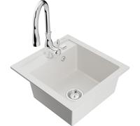Mexen Vito évier en granit 1-bac avec robinet de cuisine Savita, blanc - 6503-20-672601-00 16795 5905315032904