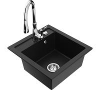 Mexen Vito évier en granit 1 bac avec robinet de cuisine Savita, noir - 6503-77-672601-00 16901 5905315033161