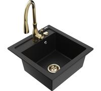 Mexen Vito évier en granit 1 bac avec robinet de cuisine Savita, noir - 6503-77-672601-50 16908 5905315033178