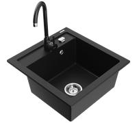 Mexen Vito évier en granit 1 bac avec robinet de cuisine Telma, noir - 6503-77-670200-70 6176 5907709189393