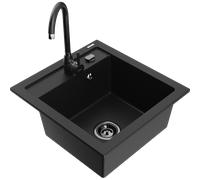 Mexen Vito évier en granit 1 bac avec robinet de cuisine Telma, noir - 6503-77-670200-70-B 17940 5905315014221