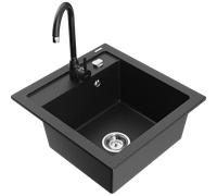 Mexen Vito évier en granit 1 bac avec robinet de cuisine Telma, noir/argent métallisé - 6503-73-670200-70 6169 5907709189324