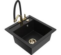 Mexen Vito évier en granit 1-bassin avec robinet de cuisine Duo, noir - 6503-77-671701-57-G 22589 5905315045270