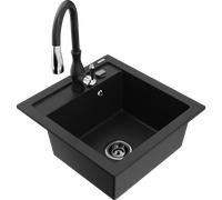 Mexen Vito évier en granit 1-bassin avec robinet de cuisine Savita, noir - 6503-77-672601-70-B 16917 5905315033192