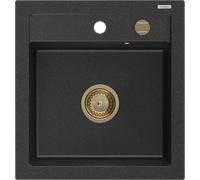 Mexen Vito évier en granit à 1 bac 520 x 490 mm, noir/métallisé argent, siphon doré - 6503521000-73-G 16141 5905315011510