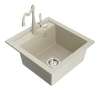 Mexen Vito évier en granit à 1 bac avec robinet de cuisine Carla, beige - 6503-69-670700-69 16543 5905315038074