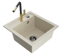 Mexen Vito évier en granit à 1 bac avec robinet de cuisine Flora, beige - 6503-69-670401-57-B 19998 5905315057082