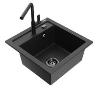 Mexen Vito évier en granit 1 bac avec robinet de cuisine Flora, noir/argent métallisé - 6503-73-670401-70-B 20026 5905315057228