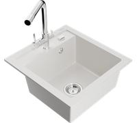 Mexen Vito Évier Granit 1 Bassin Blanc avec Mitigeur Duero Chrome