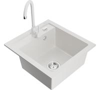 Mexen Vito évier en granit 1 bac avec robinet de cuisine Telma, blanc - 6503-20-670200-20 6163 5907709189263