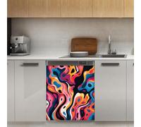 Mexpekil Autocollant décoratif abstrait en marbre coloré pour lave-vaisselle, 53,3 x 66 cm, autocollant décoratif pour porte d'entrée, panneau d'appareil de cuisine, autocollant magnétique